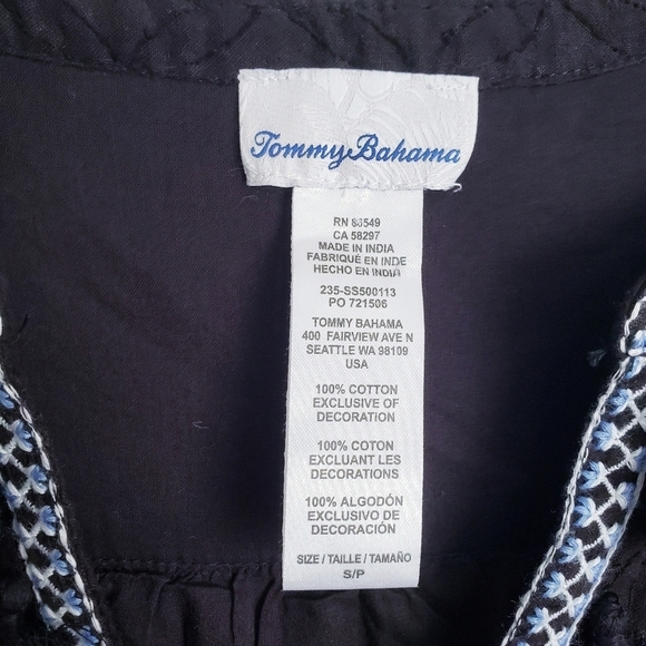 Tommy Bahama Black Embroidered Tassel V-Neck Cotton Tunic Dress - Picture 6 of 7